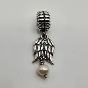 Pandora Silver Angel Wing Charm with Pearl Accent